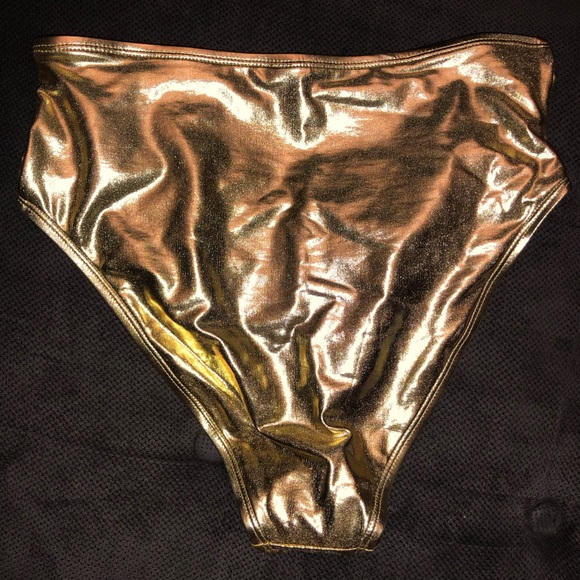 NWT Fashion Nova High Waisted Bikini Bottoms Gold - Picture 8 of 9